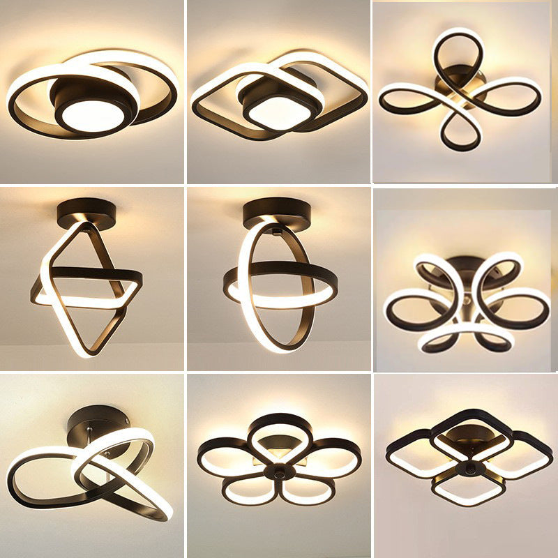 Collage of various modern ceiling lights on a neutral background