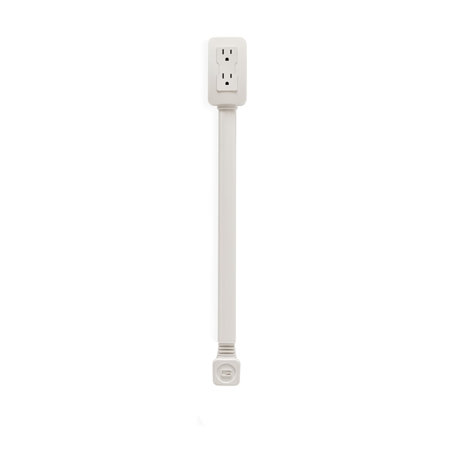 White electrical extension cord with two outlets on a white background