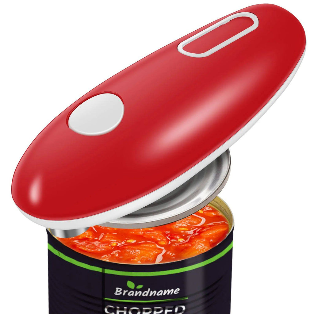 Red can opener on a can of chopped tomatoes with 'Brandname' branding.