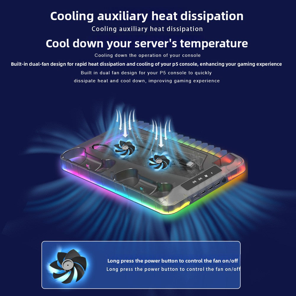 Cooling auxiliary heat dissipation device with dual fans on a dark background
