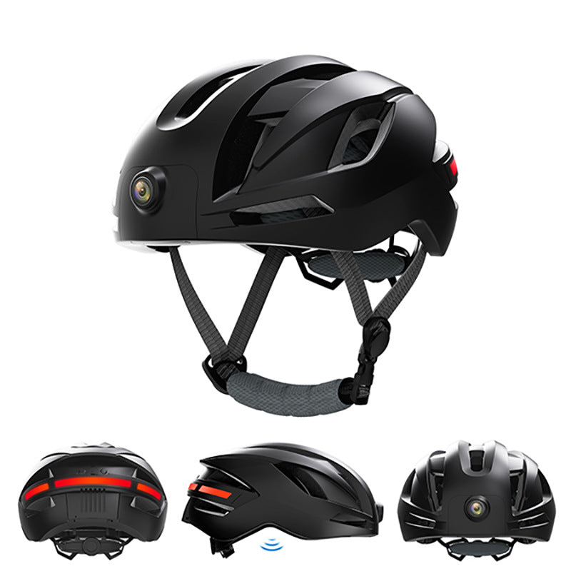Black helmet with multiple angles on a white background