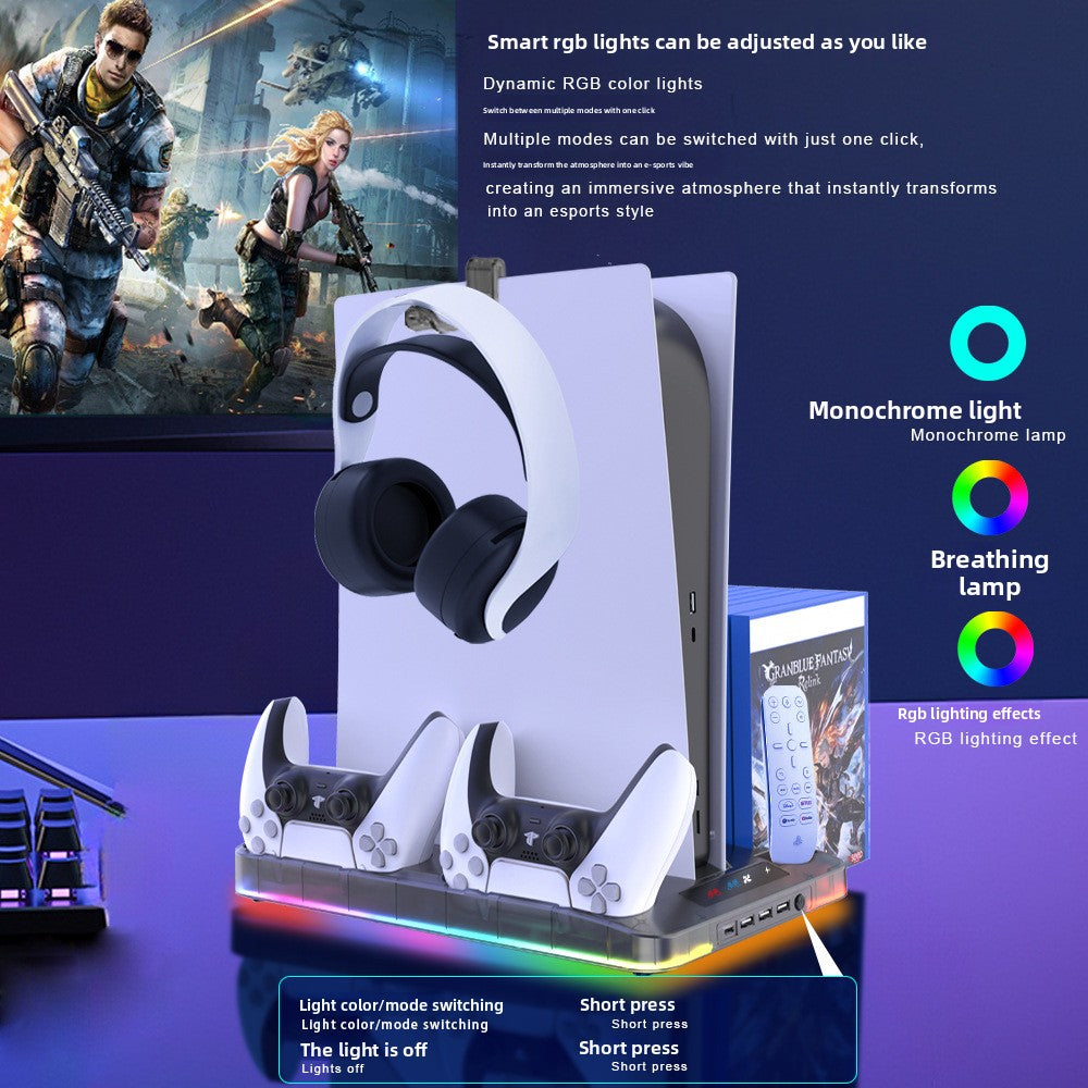 Gaming console with RGB lighting effects on a blue background