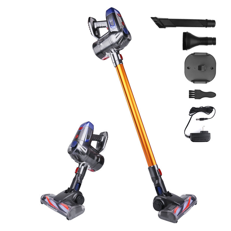 Cordless vacuum cleaner with attachments on a white background