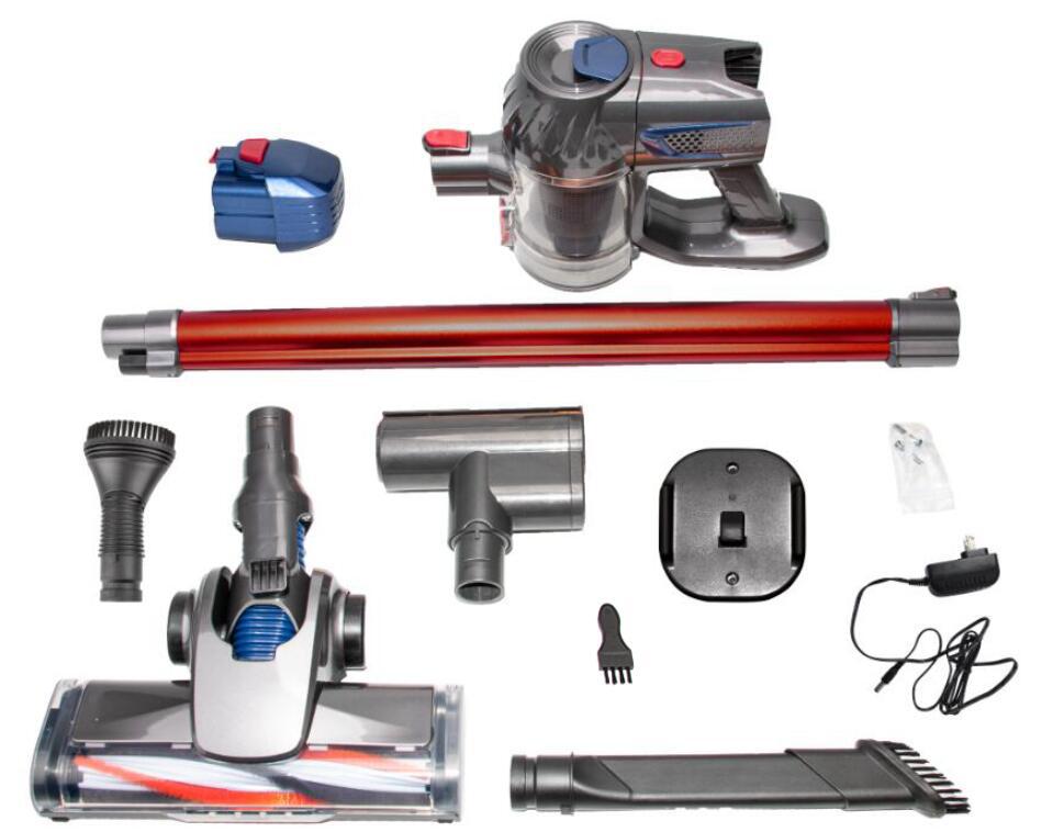 Collection of Dyson vacuum cleaner parts on a white background