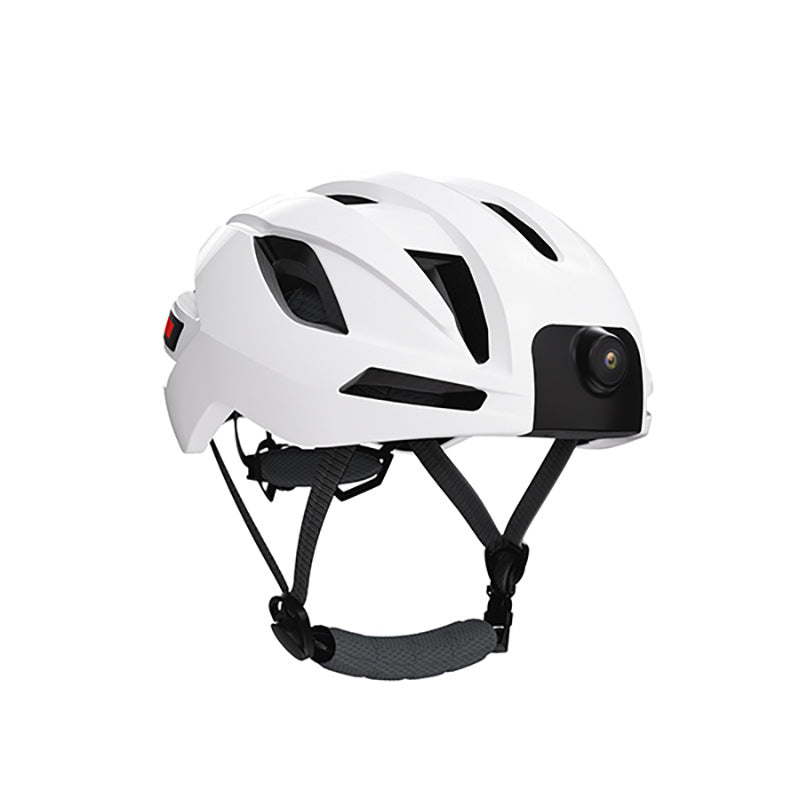 White helmet with black accents on a white background