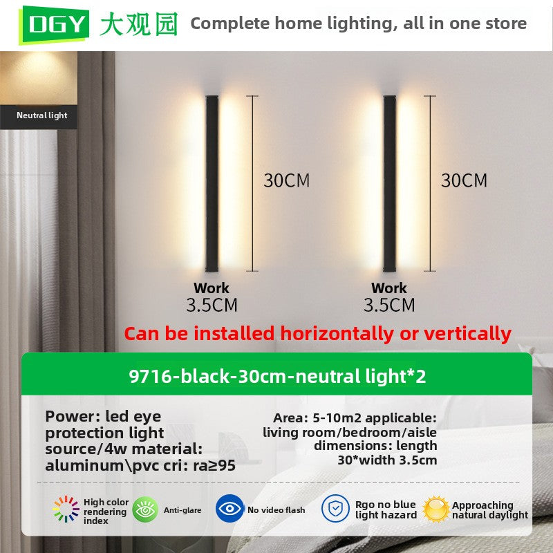 Wall-mounted light fixture with dimensions and installation instructions on a neutral background