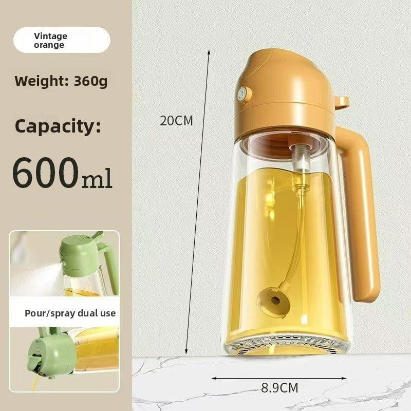 Gold-colored bottle with measurement details on a light gray background