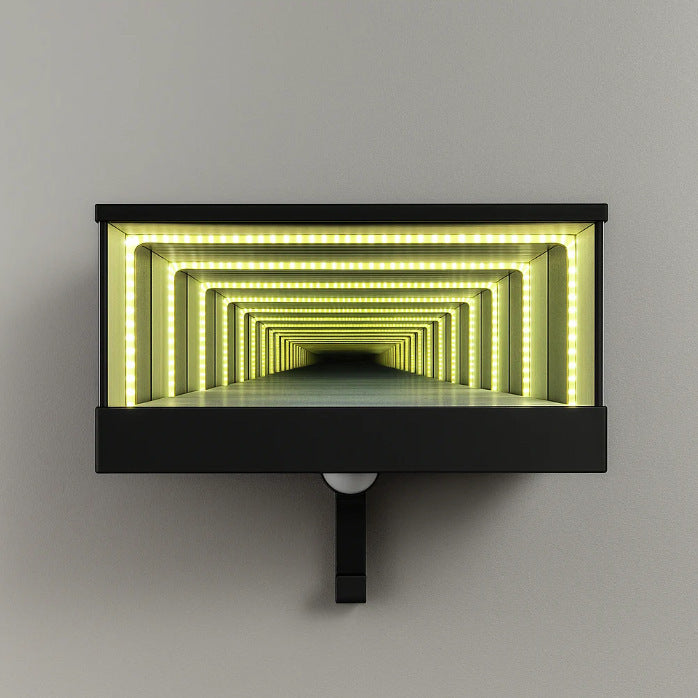 Wall-mounted light fixture with LED tunnel effect on a gray background
