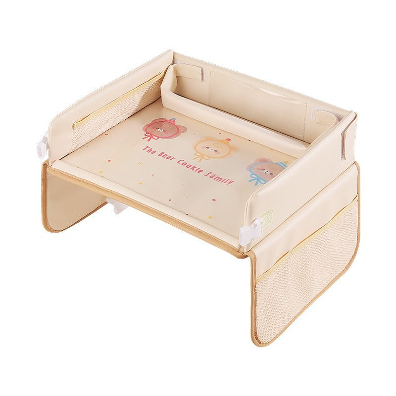 Foldable baby tray with cartoon designs on a white background