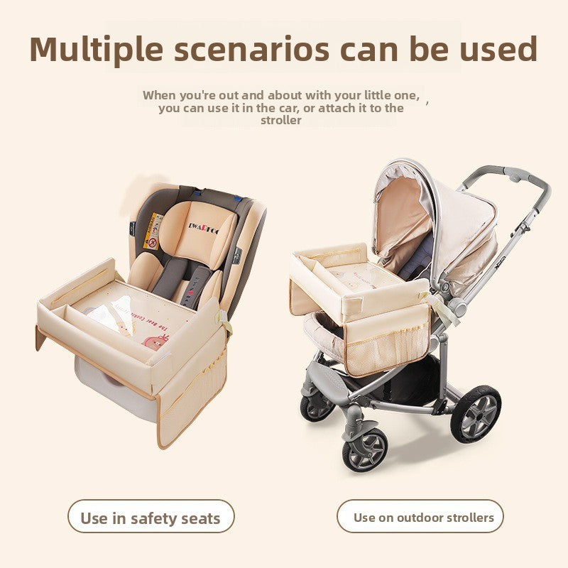 Baby seat and stroller with text on multiple usage scenarios