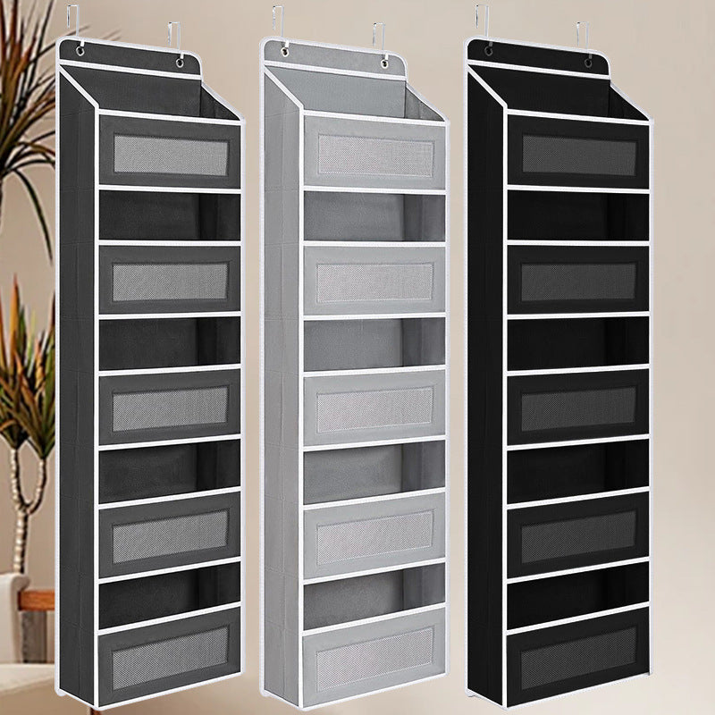 Three vertical shoe racks in black, gray, and white on a neutral background.
