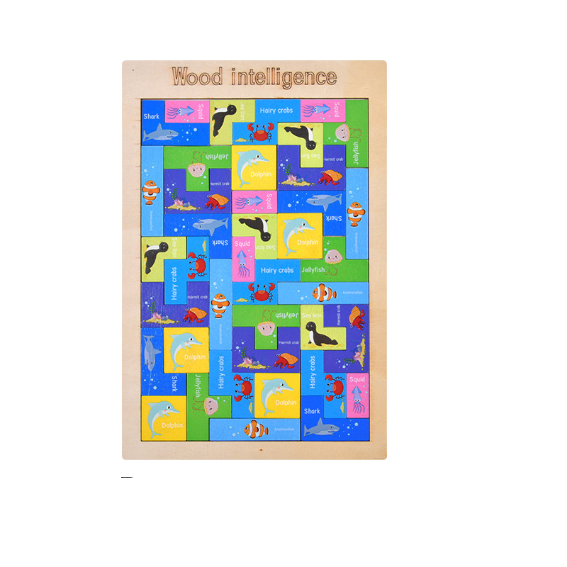 Educational board with colorful squares and illustrations on a white background