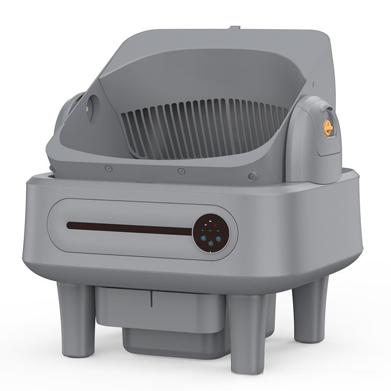 Gray pet smart litter box with on a white background