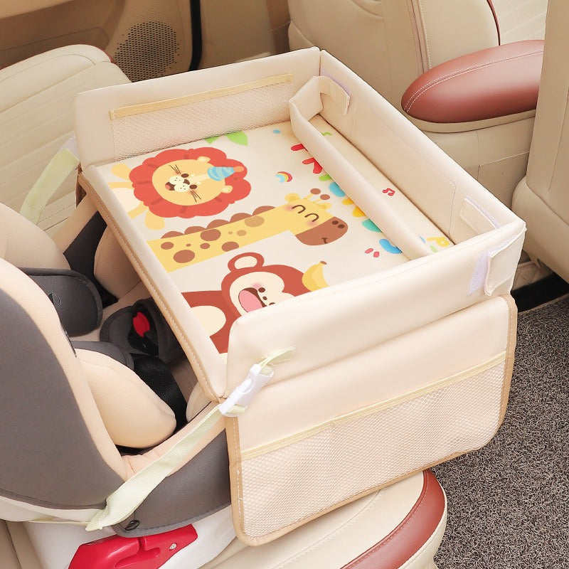 Baby playpen with cartoon design inside a car