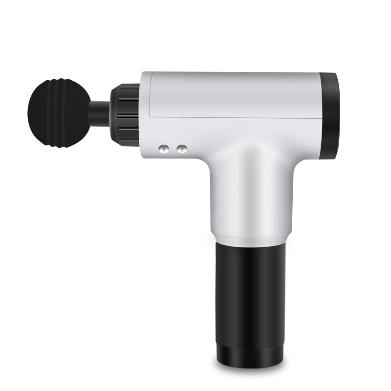 Massage gun with black and white design on a white background