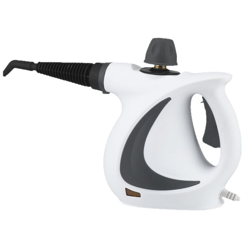 White and gray handheld steamer on a white background