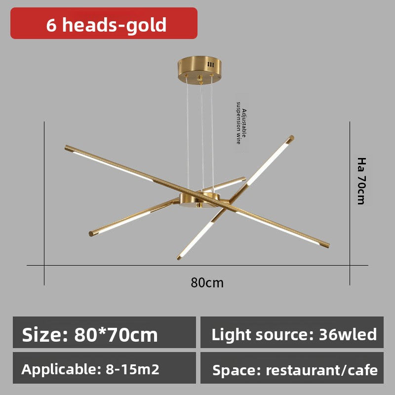 Gold chandelier with dimensions and specifications on a gray background