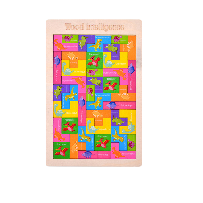 Colorful wooden puzzle with animal illustrations on a white background