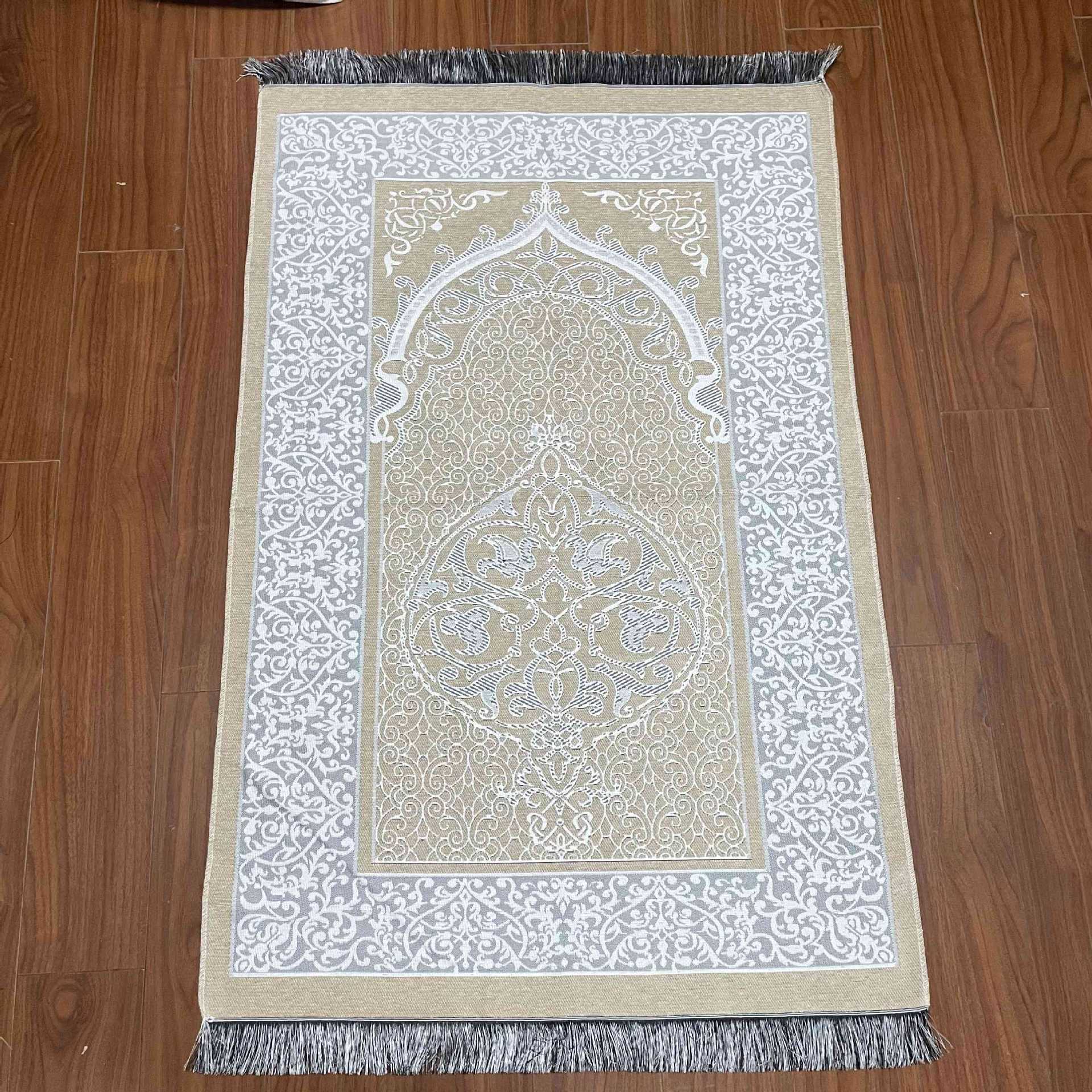 Decorative rug with intricate patterns on a wooden floor