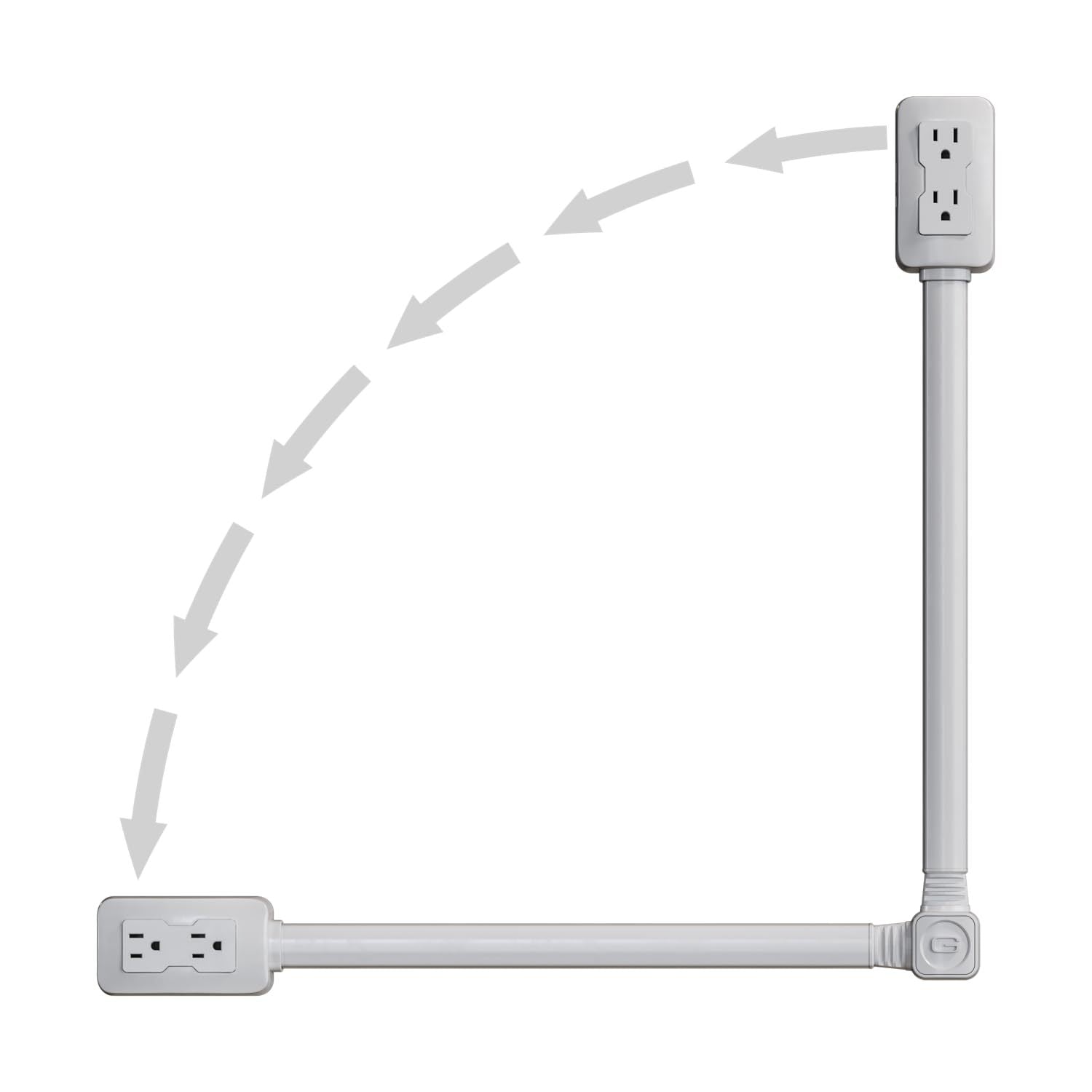 Two power outlets with a flexible cable on a white background