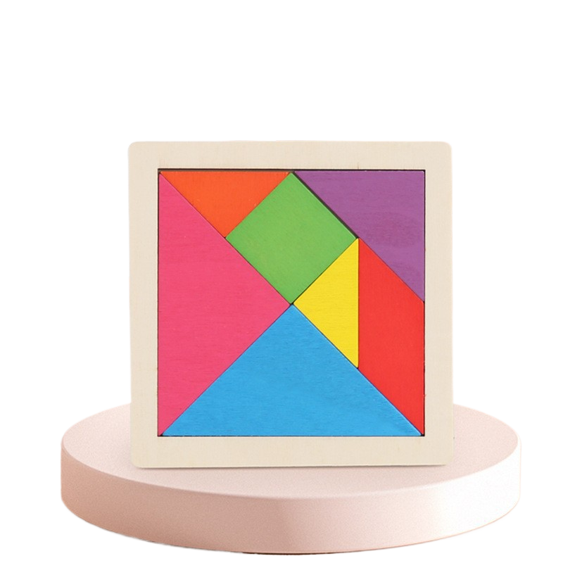 Colorful tangram puzzle on a white background