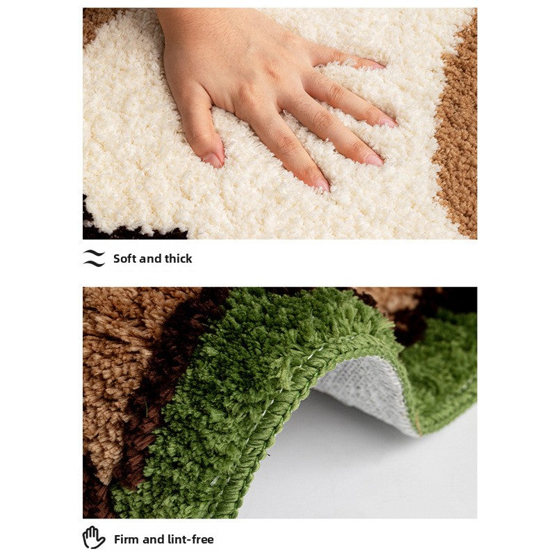 Close-up of a hand touching a soft and thick rug with another showing a firm and lint-free surface.