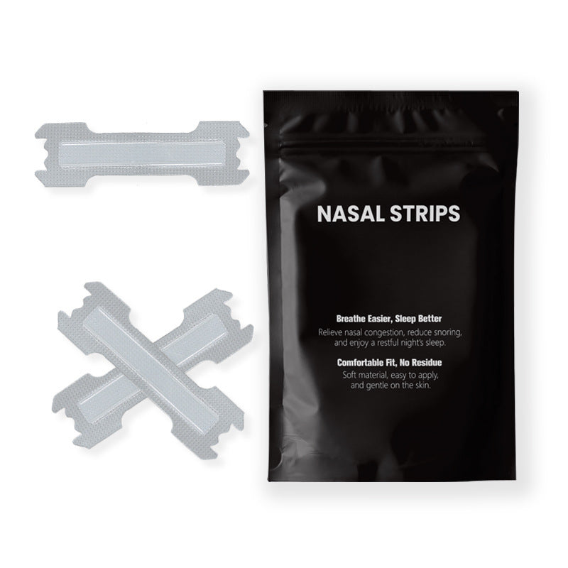 Nasal strips with a black packaging bag on a white background