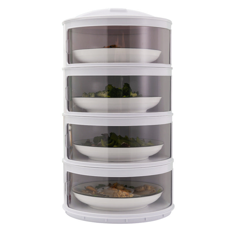 White cylindrical food storage container with transparent sides on a white background