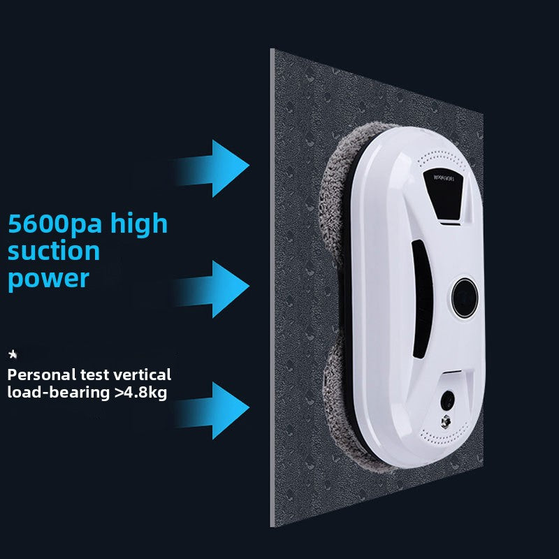 White handheld vacuum cleaner with text highlighting suction power on a black background