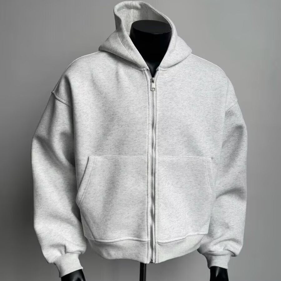 Gray hoodie on a mannequin against a gray background
