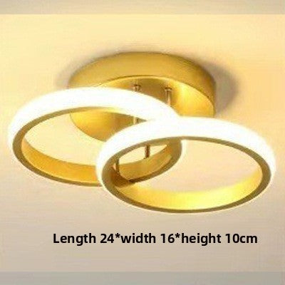 Gold circular ceiling light fixture on a white background