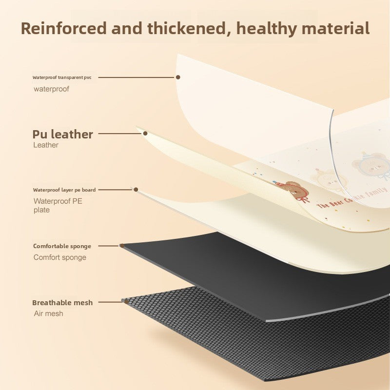 Layers of a product with labels indicating material types on a beige background