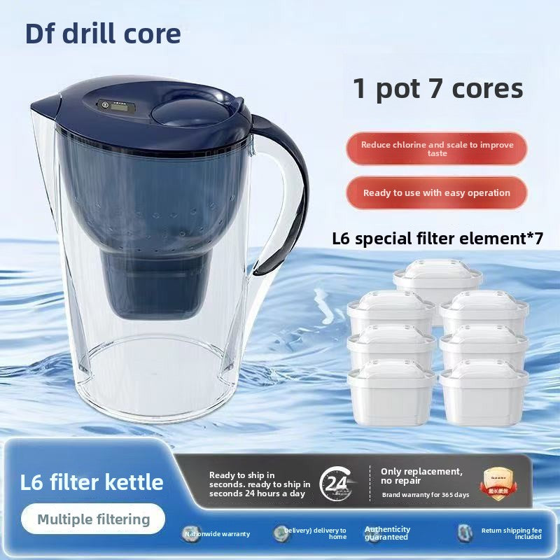 Water filter pitcher with filter elements on a water background