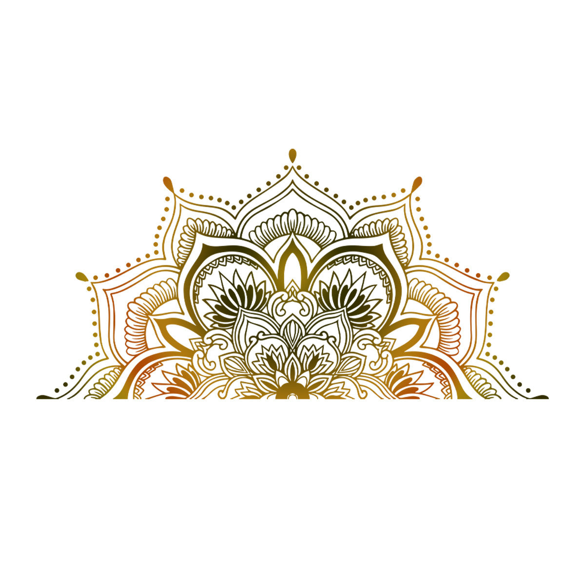 Decorative mandala design in gold and black on a white background