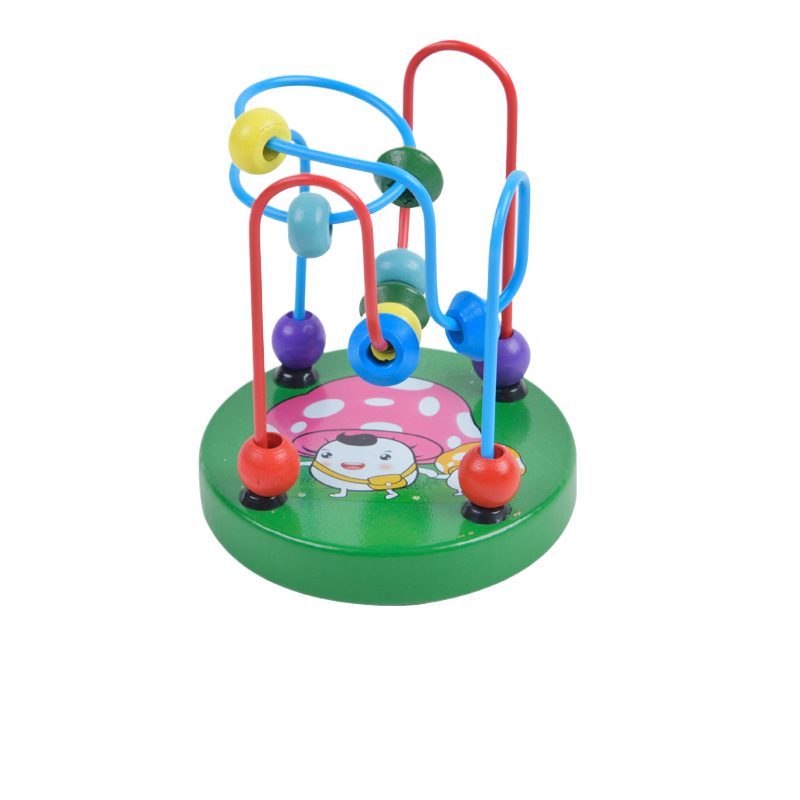 Colorful bead maze toy with a mushroom design on a white background