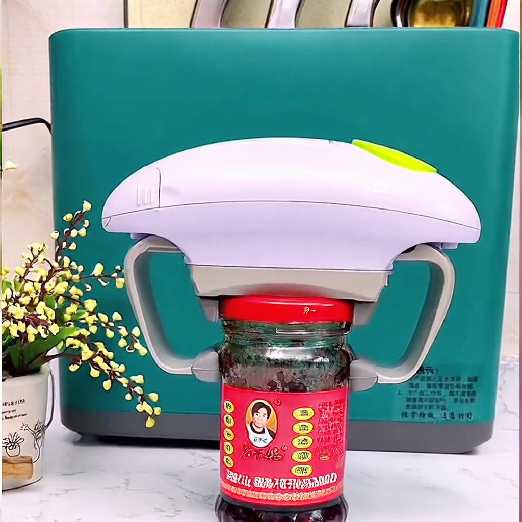 Manual bottle opener with a jar on a teal background