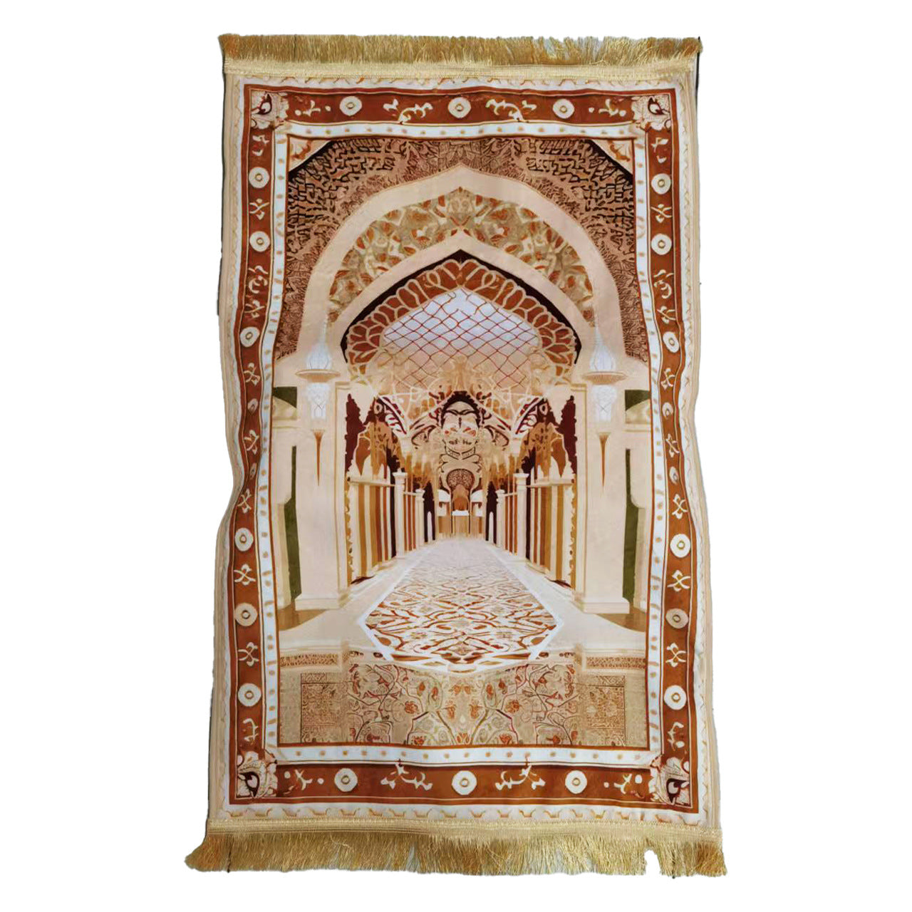 Decorative rug with architectural design on a white background