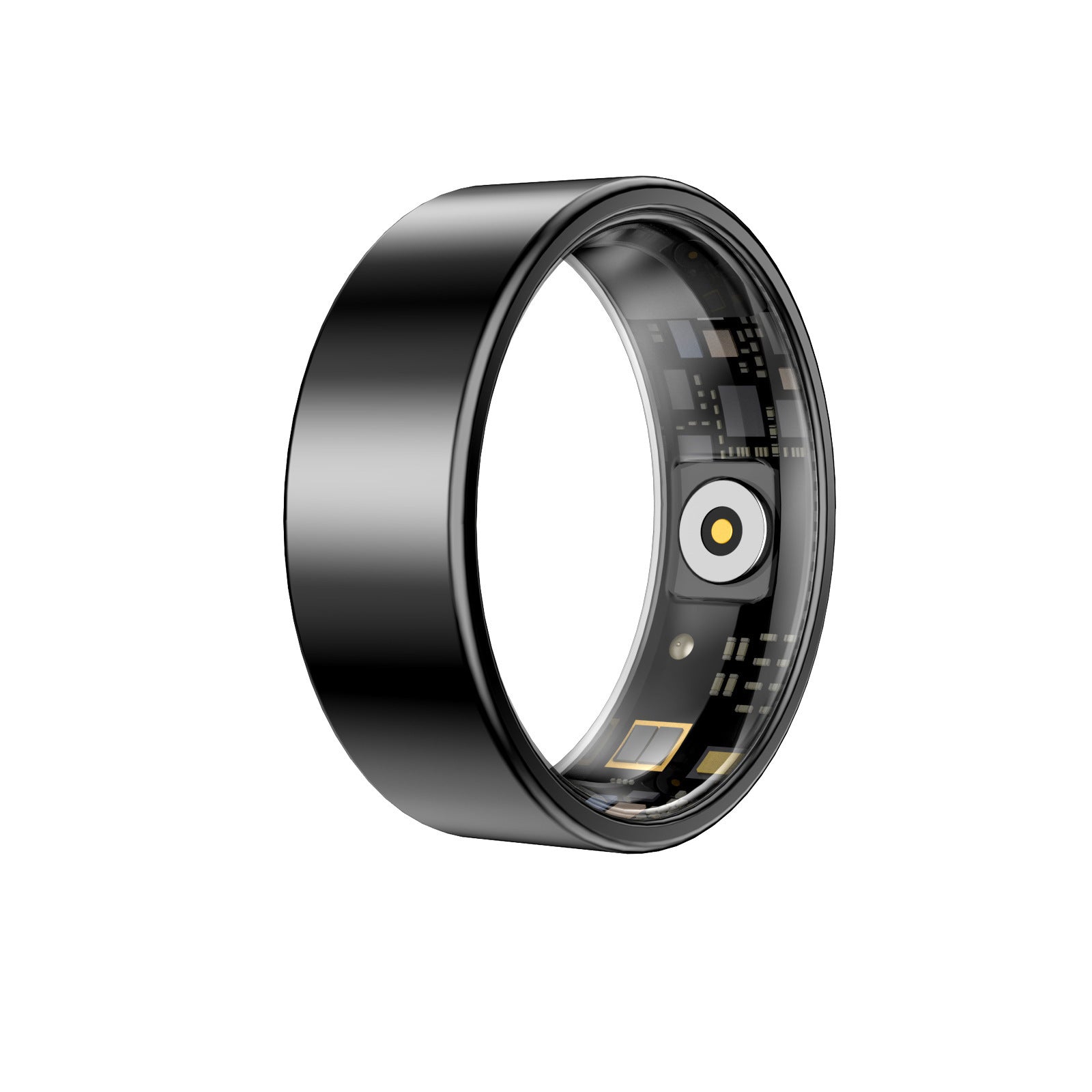 Smart ring with electronic components on a white background