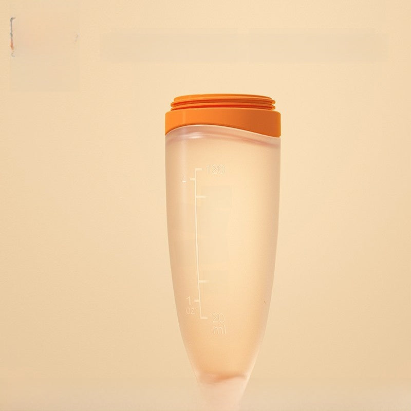 Shaker bottle with an orange cap on a beige background