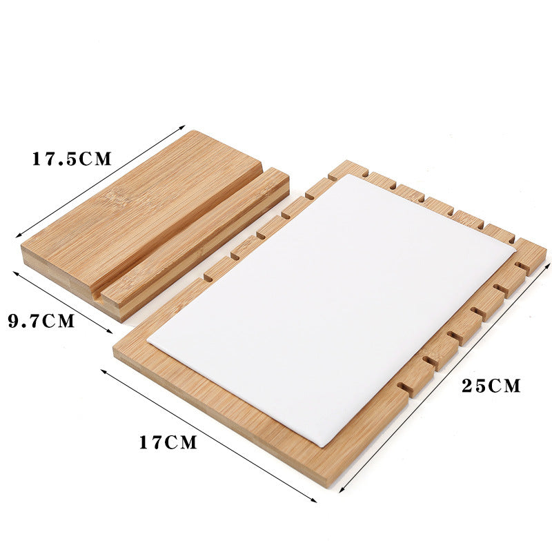 Wooden cutting board with measurements on a white background