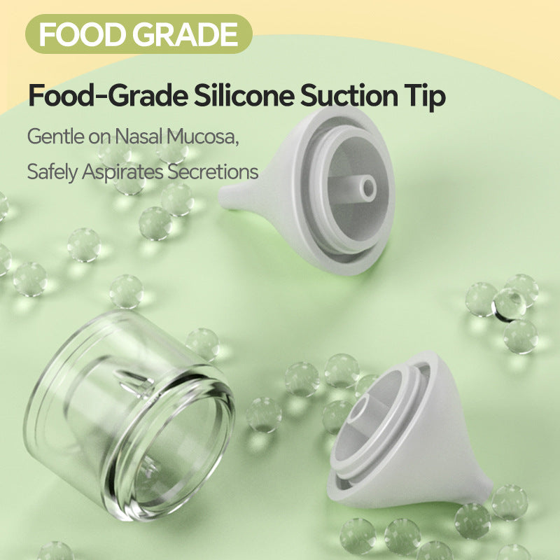 Food-grade silicone suction tip with text on a green background