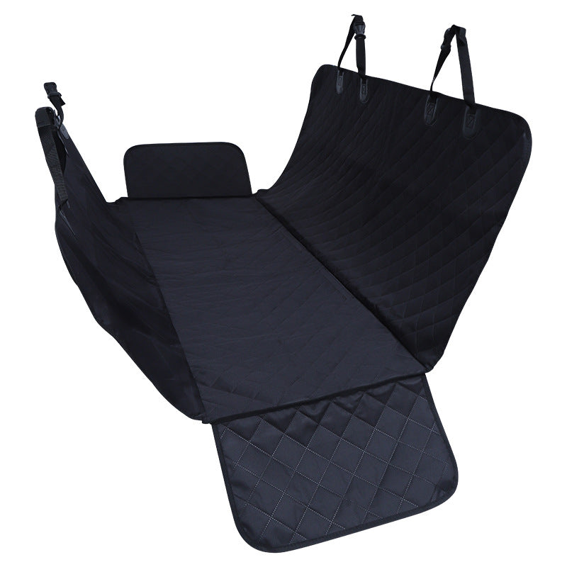 Black car seat cover with quilted pattern on a white background