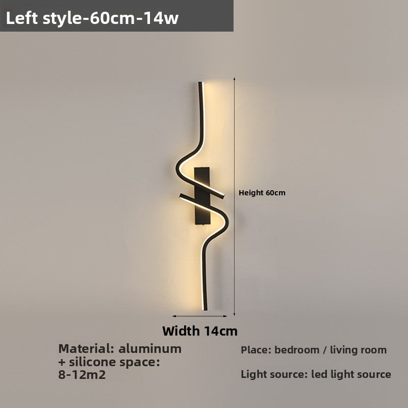 Wall-mounted light fixture with dimensions and material details on a gray background