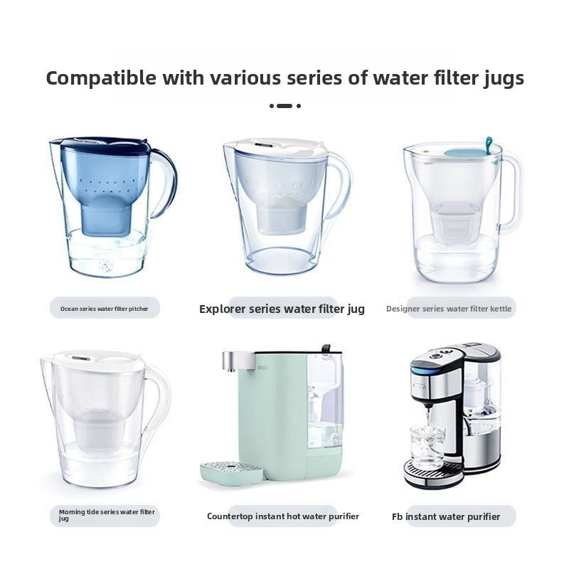 Collection of water filter jugs and a water purifier on a white background