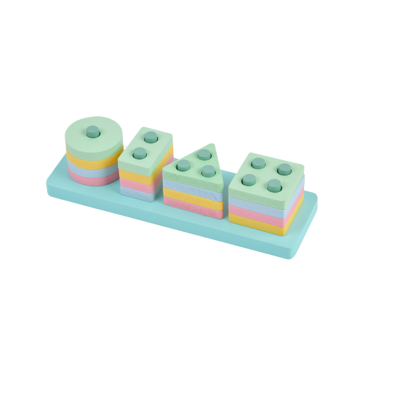 Set of colorful wooden building blocks on a white background