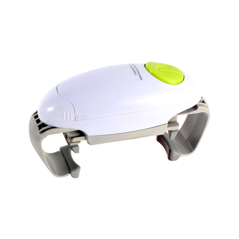 White and gray hair clipper with a green button on a white background