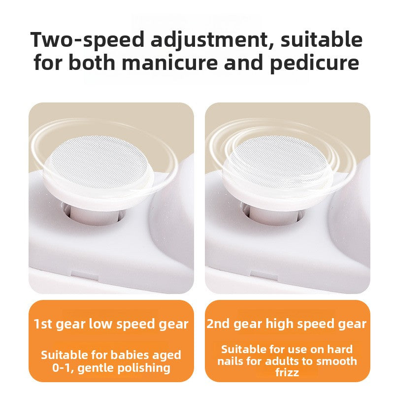 Two-speed nail drill with text indicating suitability for manicure and pedicure.