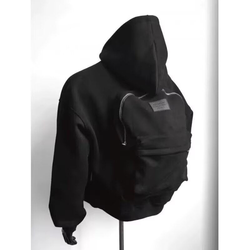 Black hoodie with a backpack on a white background