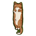 Cat-shaped doormat with brown and white design on a white background