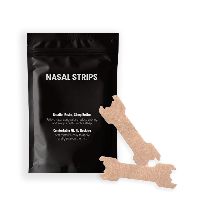 Nasal strips with a black packaging pouch on a white background